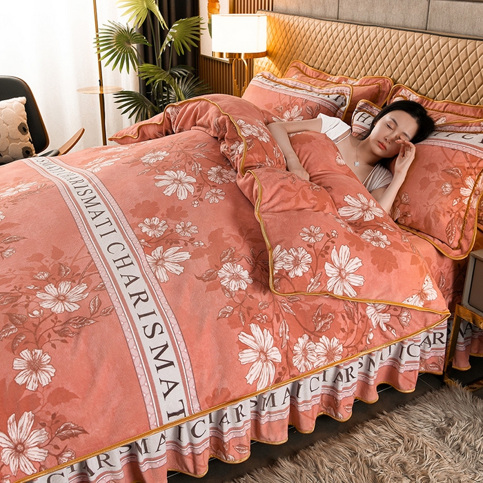 91家纺网 家纺一手货源 找家纺 牵依 2025新款金貂绒四件套牛奶绒四件套花海