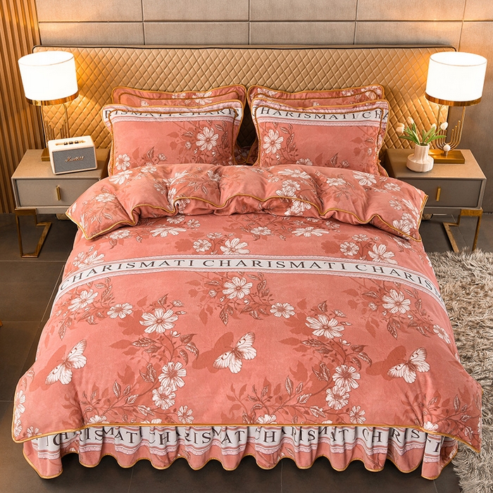 91家纺网 家纺一手货源 找家纺 牵依 2025新款金貂绒四件套牛奶绒四件套花海