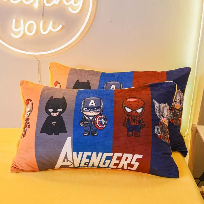 91家纺网 家纺一手货源 找家纺 ds生活馆 2025新款大版卡通水晶绒牛奶绒单枕套 超级英雄