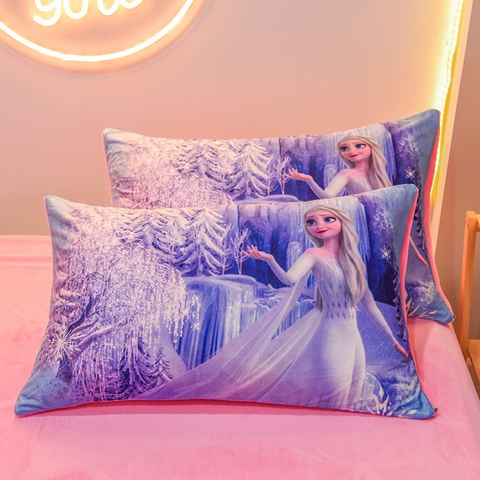 91家纺网 家纺一手货源 找家纺 ds生活馆 2025新款大版卡通水晶绒牛奶绒单枕套 冰雪皇后
