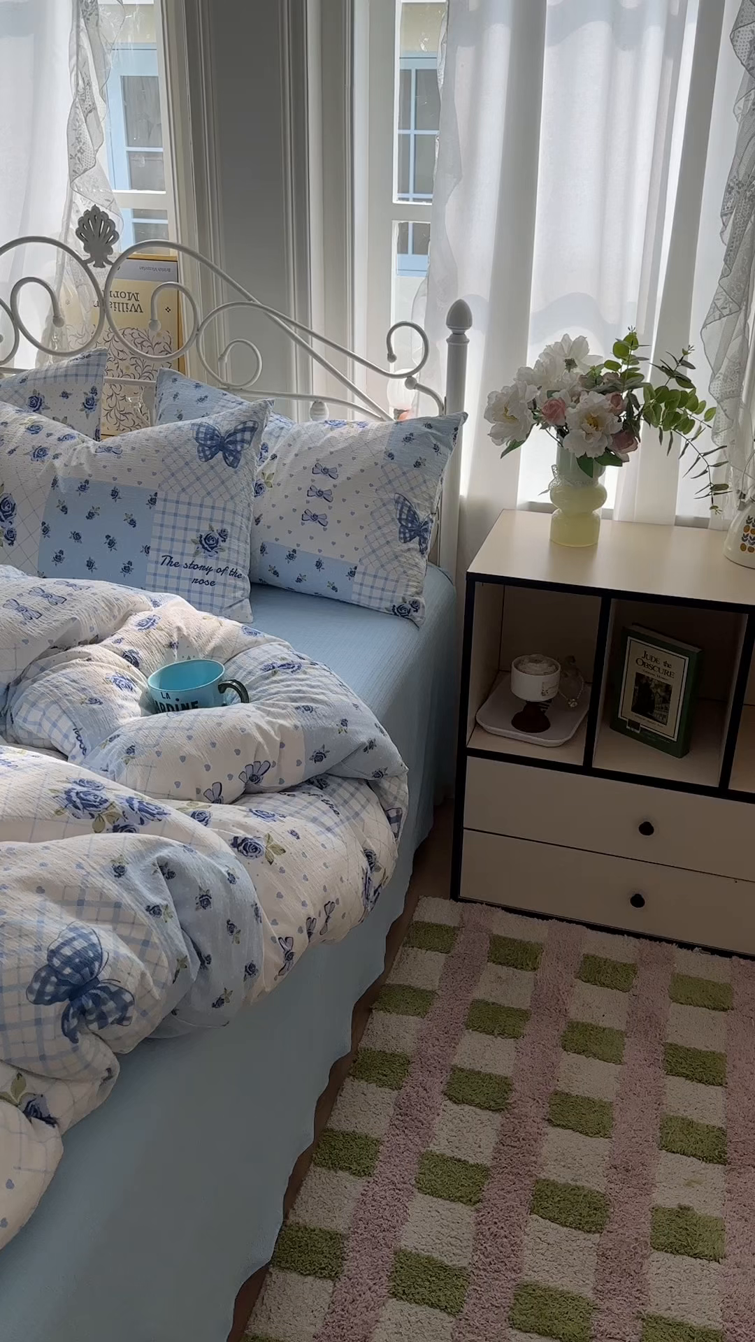 91家纺网 家纺一手货源 找家纺 卡斯诺家纺馆 2025新款A类皱皱棉双层纱印花四件套 蓝玫之约