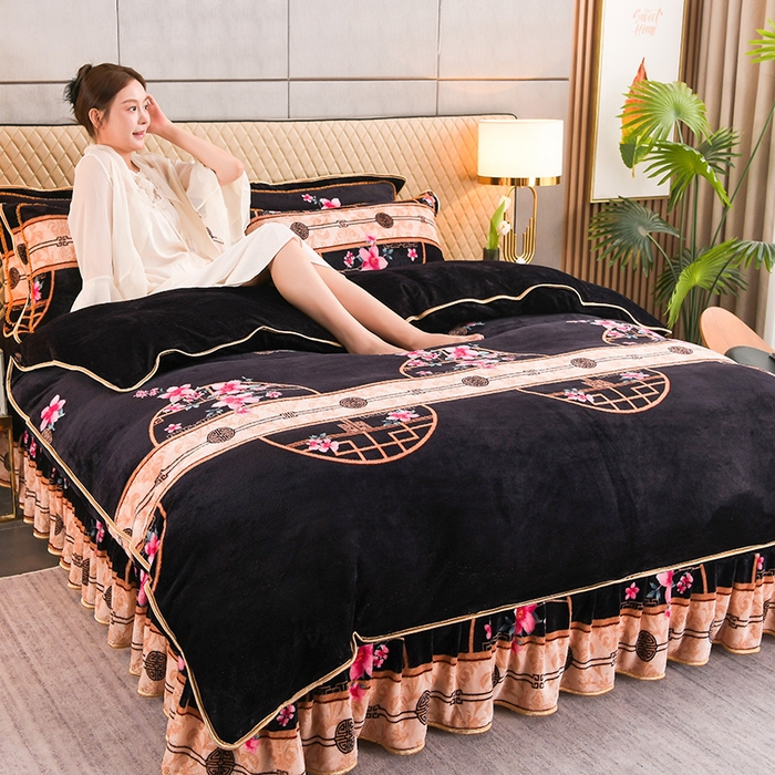 91家纺网 家纺一手货源 找家纺 牵依 2025新款金貂绒四件套牛奶绒四件套花好月圆