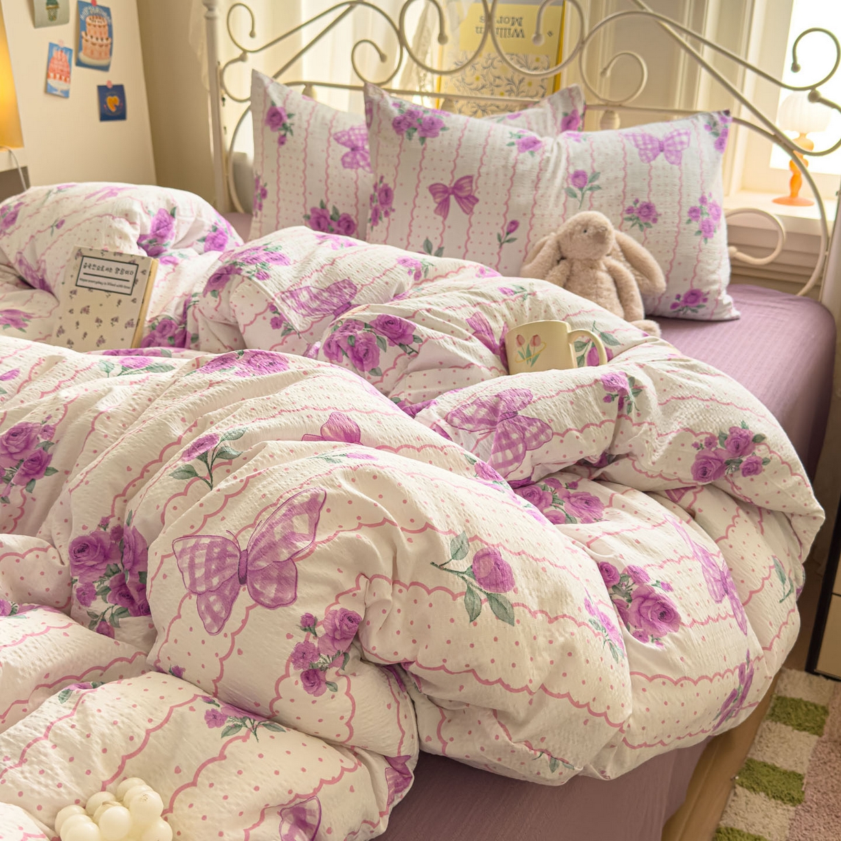 卡斯诺家纺馆 2025新款A类皱皱棉双层纱印花四件套 流苏