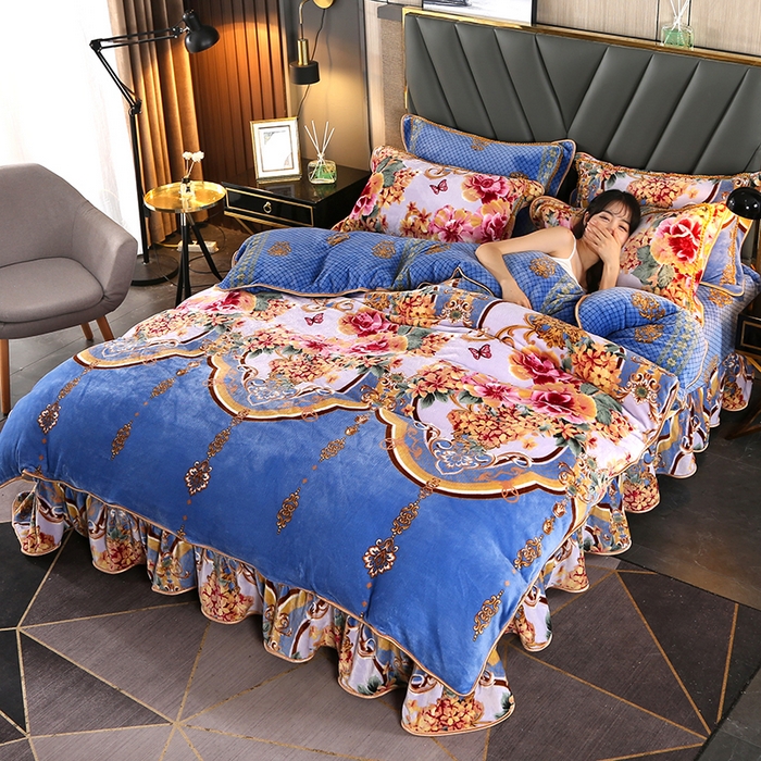 91家纺网 家纺一手货源 找家纺 牵依 2025新款金貂绒四件套牛奶绒四件套花韵