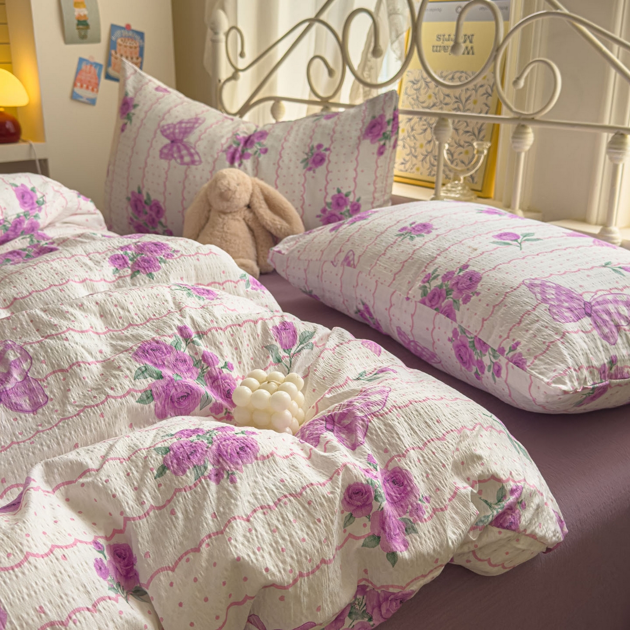 91家纺网 家纺一手货源 找家纺 卡斯诺家纺馆 2025新款A类皱皱棉双层纱印花四件套 流苏