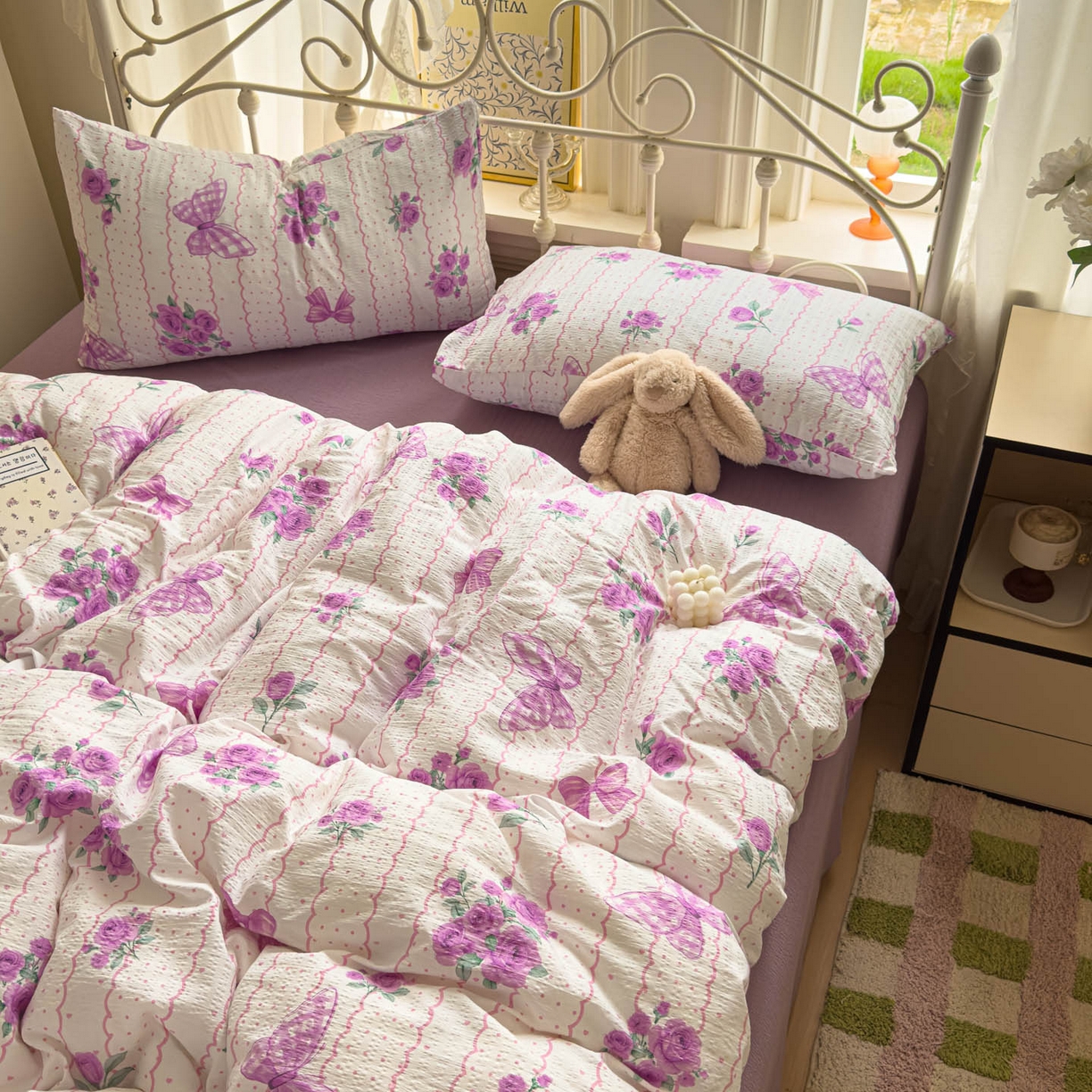 91家纺网 家纺一手货源 找家纺 卡斯诺家纺馆 2025新款A类皱皱棉双层纱印花四件套 流苏