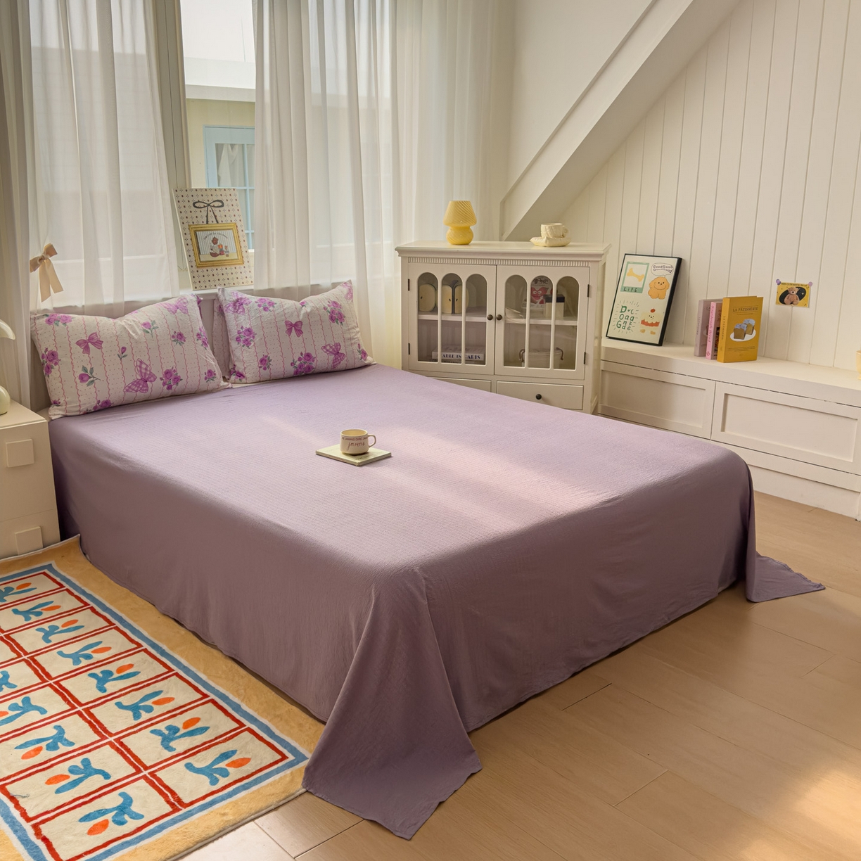 91家纺网 家纺一手货源 找家纺 卡斯诺家纺馆 2025新款A类皱皱棉双层纱印花四件套 流苏