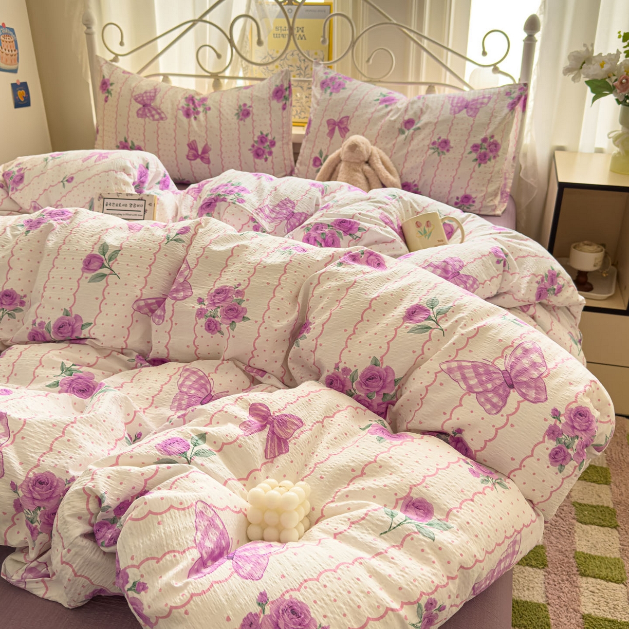 91家纺网 家纺一手货源 找家纺 卡斯诺家纺馆 2025新款A类皱皱棉双层纱印花四件套 流苏