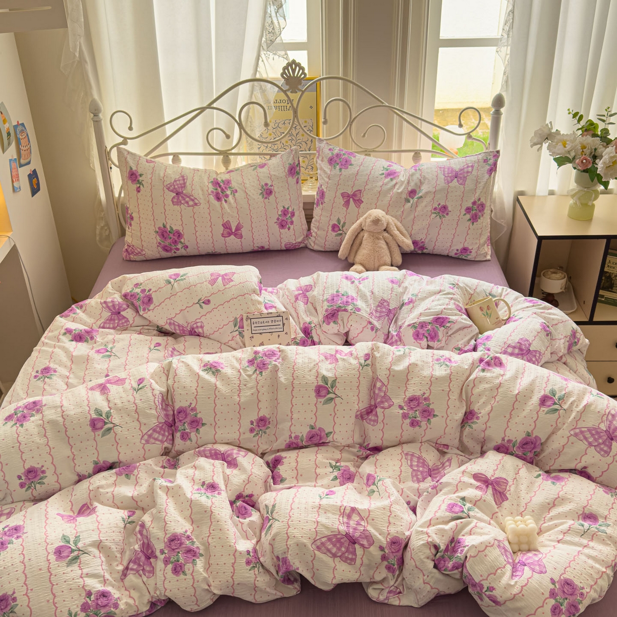 91家纺网 家纺一手货源 找家纺 卡斯诺家纺馆 2025新款A类皱皱棉双层纱印花四件套 流苏