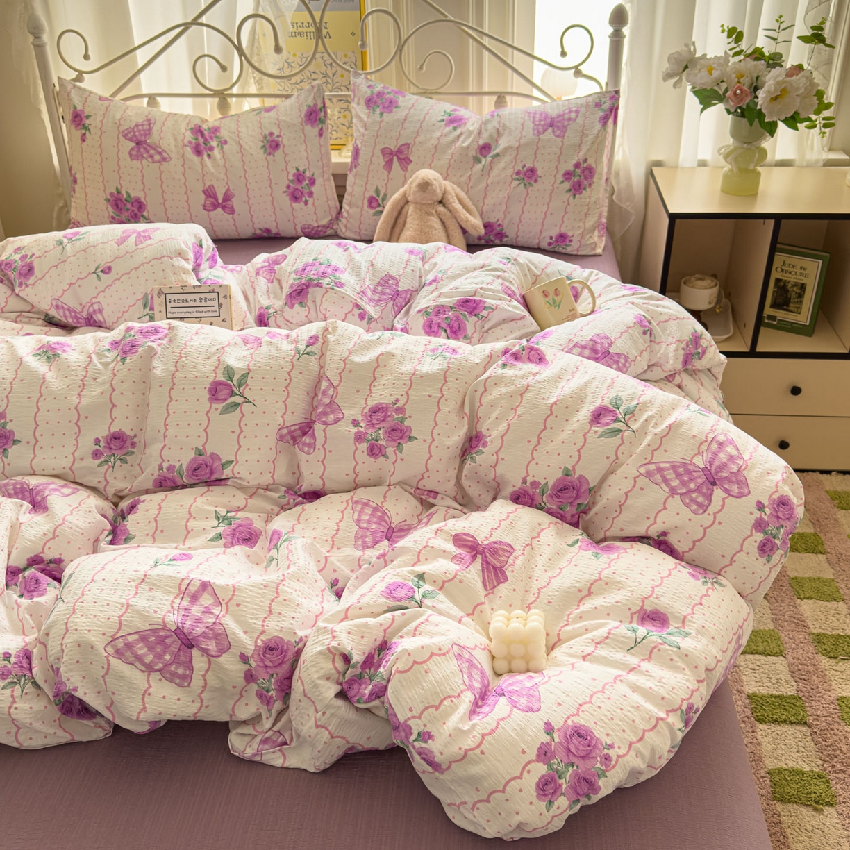 91家纺网 家纺一手货源 找家纺 卡斯诺家纺馆 2025新款A类皱皱棉双层纱印花四件套 流苏