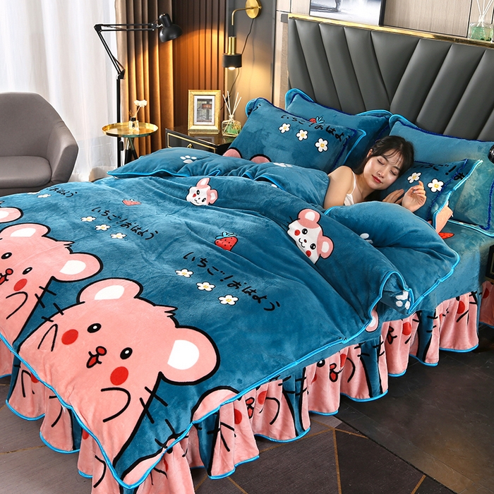 91家纺网 家纺一手货源 找家纺 牵依 2025新款金貂绒四件套牛奶绒四件套欢乐萌鼠