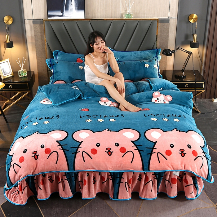 91家纺网 家纺一手货源 找家纺 牵依 2025新款金貂绒四件套牛奶绒四件套欢乐萌鼠