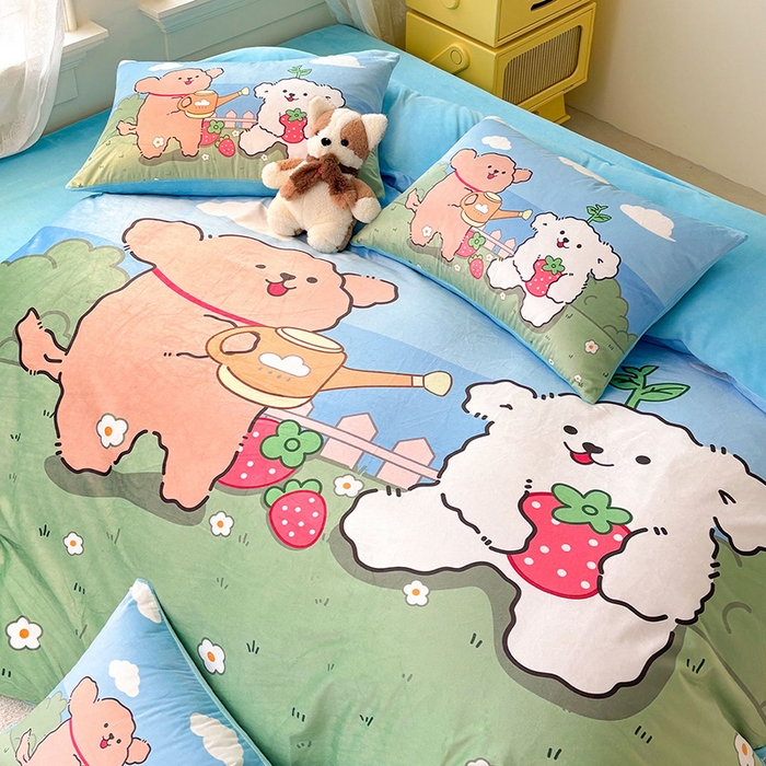 91家纺网 家纺一手货源 找家纺 ds生活馆 2025新款大版卡通水晶绒牛奶绒单枕套 草莓小狗