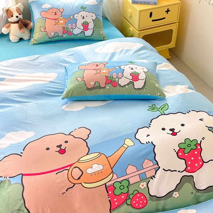 91家纺网 家纺一手货源 找家纺 ds生活馆 2025新款大版卡通水晶绒牛奶绒单枕套 草莓小狗