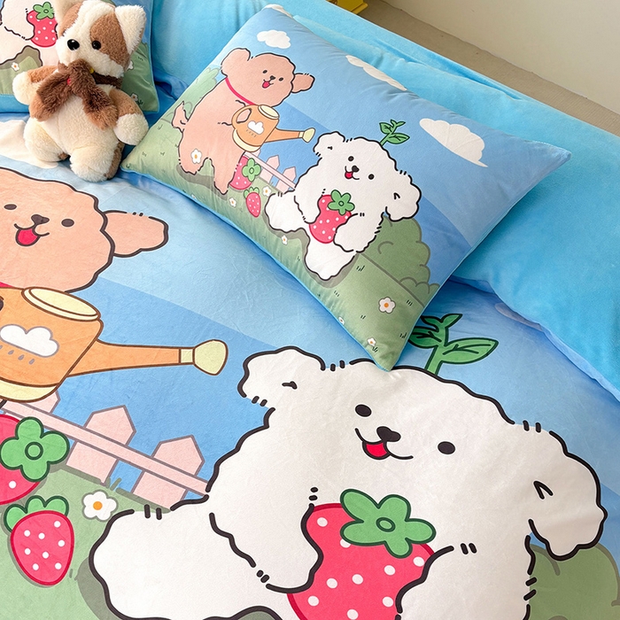 91家纺网 家纺一手货源 找家纺 ds生活馆 2025新款大版卡通水晶绒牛奶绒单枕套 草莓小狗