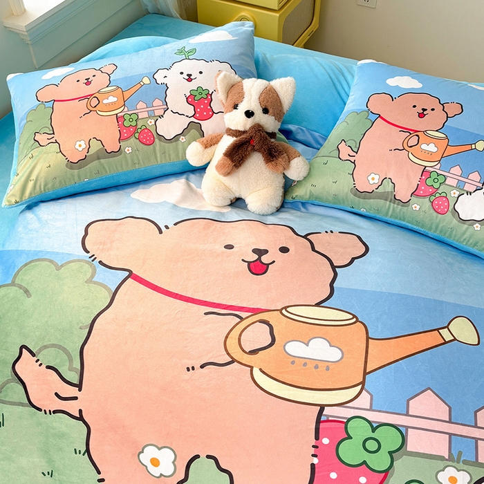 91家纺网 家纺一手货源 找家纺 ds生活馆 2025新款大版卡通水晶绒牛奶绒单枕套 草莓小狗