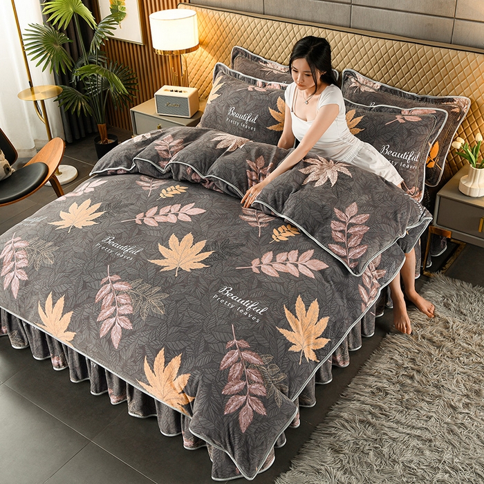 91家纺网 家纺一手货源 找家纺 牵依 2025新款金貂绒四件套牛奶绒四件套黄金叶