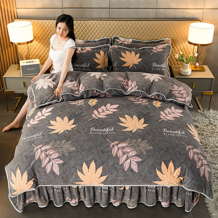 91家纺网 家纺一手货源 找家纺 牵依 2025新款金貂绒四件套牛奶绒四件套黄金叶