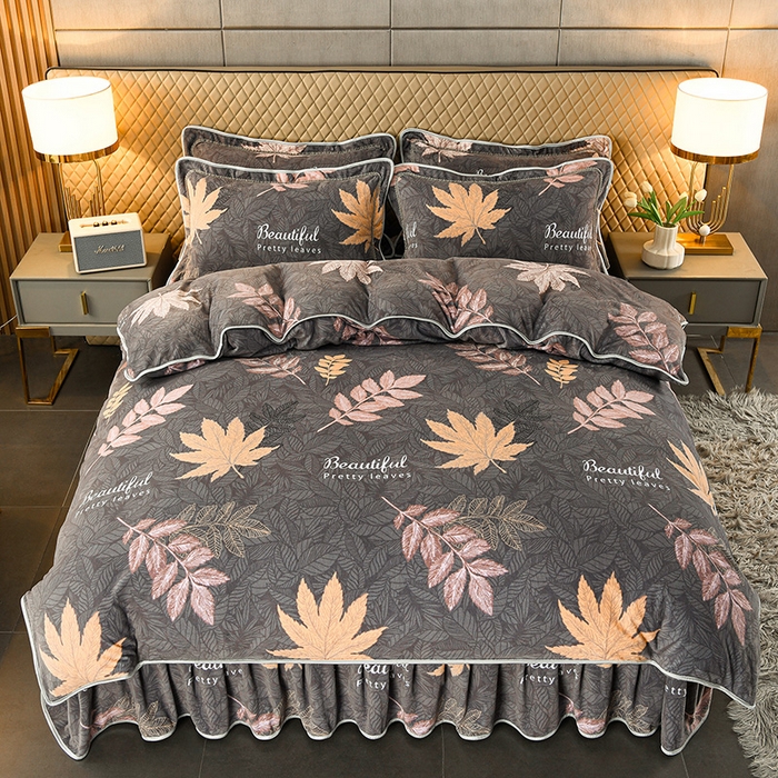 91家纺网 家纺一手货源 找家纺 牵依 2025新款金貂绒四件套牛奶绒四件套黄金叶