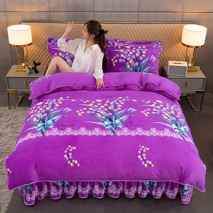 91家纺网 家纺一手货源 找家纺 牵依 2025新款金貂绒四件套牛奶绒四件套蓝玉凝香