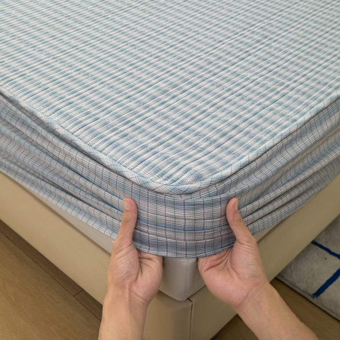 91家纺网 家纺一手货源 找家纺 佳笠家居 2025新款全棉纯棉水洗棉小格子加婴儿绒床笠单床笠单品床笠单件床笠 暖绒-柠檬蓝