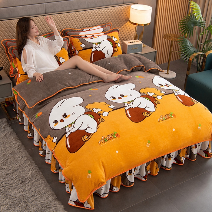 91家纺网 家纺一手货源 找家纺 牵依 2025新款金貂绒四件套牛奶绒四件套萝卜兔