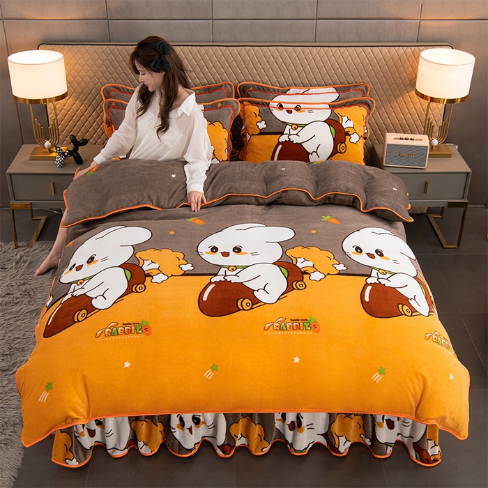 91家纺网 家纺一手货源 找家纺 牵依 2025新款金貂绒四件套牛奶绒四件套萝卜兔