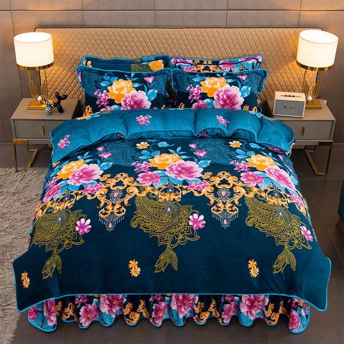 91家纺网 家纺一手货源 找家纺 牵依 2025新款金貂绒四件套牛奶绒四件套欧式花影