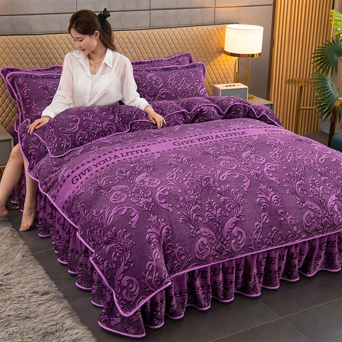 牵依 2025新款金貂绒四件套牛奶绒四件套清雅-紫