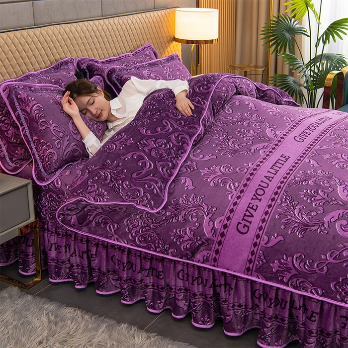 91家纺网 家纺一手货源 找家纺 牵依 2025新款金貂绒四件套牛奶绒四件套清雅-紫