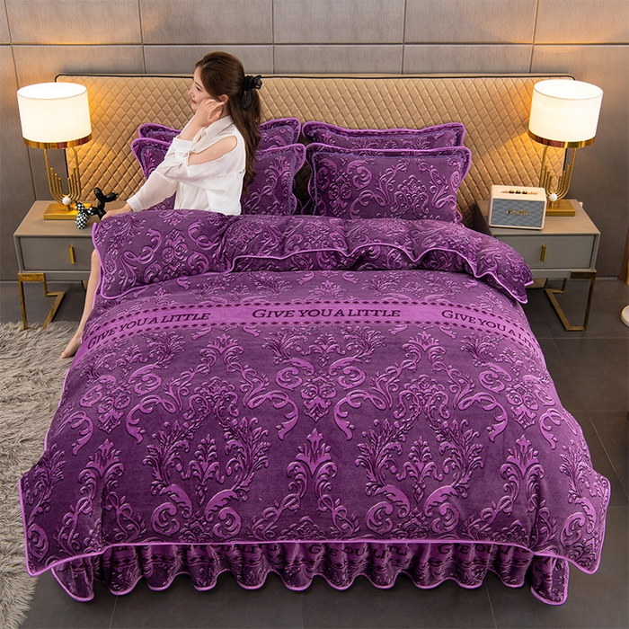 91家纺网 家纺一手货源 找家纺 牵依 2025新款金貂绒四件套牛奶绒四件套清雅-紫