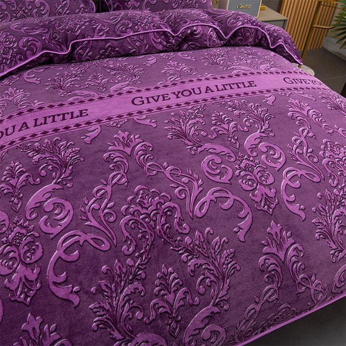 91家纺网 家纺一手货源 找家纺 牵依 2025新款金貂绒四件套牛奶绒四件套清雅-紫