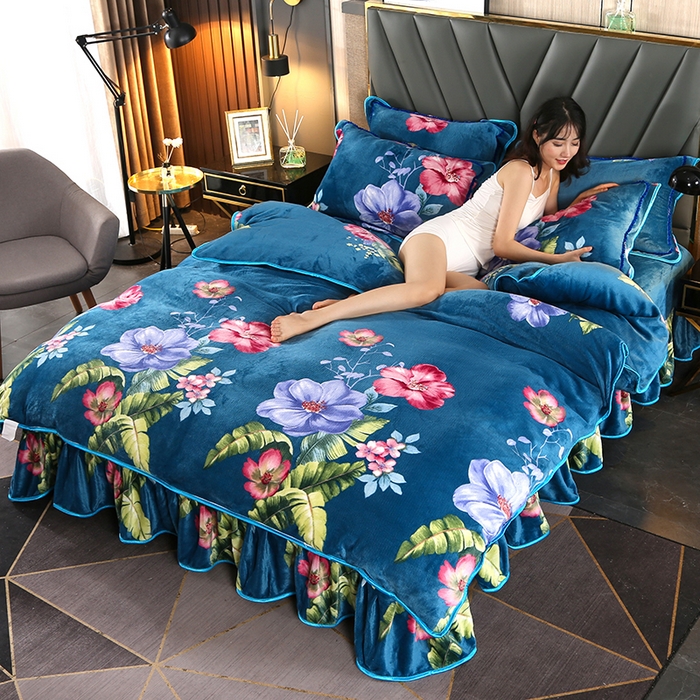 91家纺网 家纺一手货源 找家纺 牵依 2025新款金貂绒四件套牛奶绒四件套柔情花香