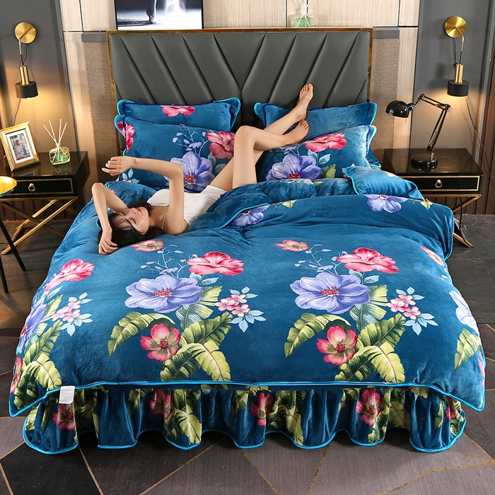 91家纺网 家纺一手货源 找家纺 牵依 2025新款金貂绒四件套牛奶绒四件套柔情花香