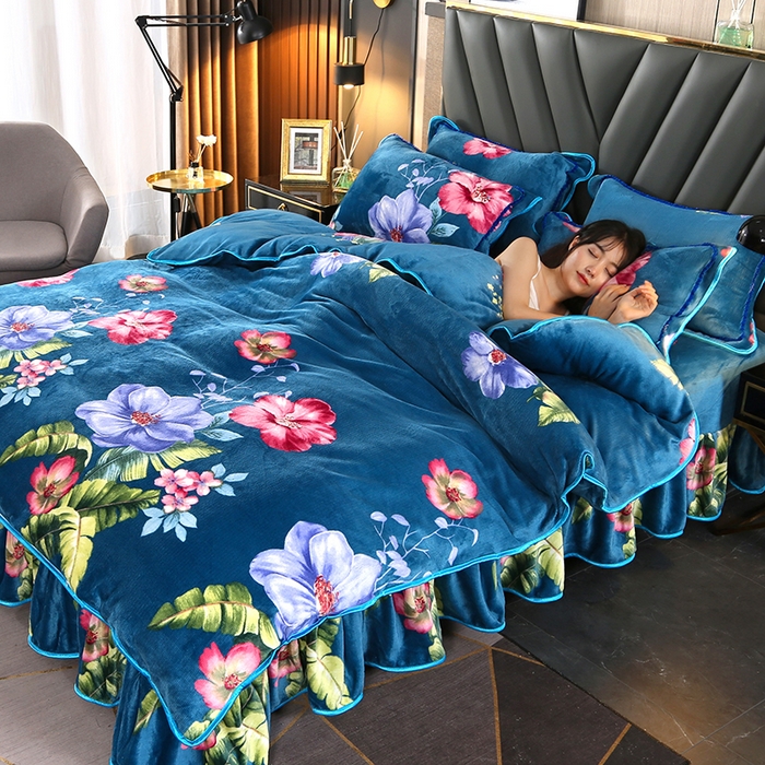 91家纺网 家纺一手货源 找家纺 牵依 2025新款金貂绒四件套牛奶绒四件套柔情花香