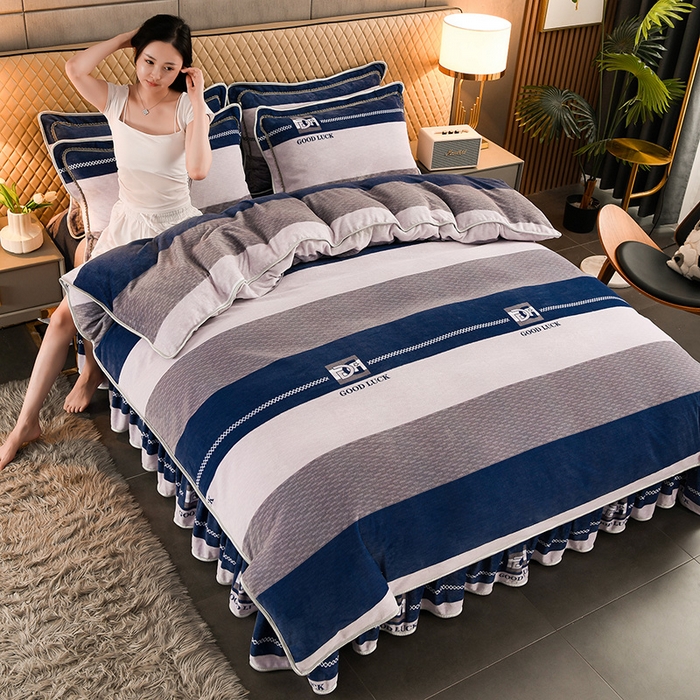 91家纺网 家纺一手货源 找家纺 牵依 2025新款金貂绒四件套牛奶绒四件套时尚之约