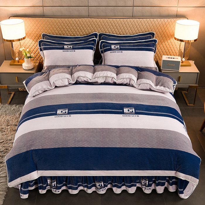 91家纺网 家纺一手货源 找家纺 牵依 2025新款金貂绒四件套牛奶绒四件套时尚之约