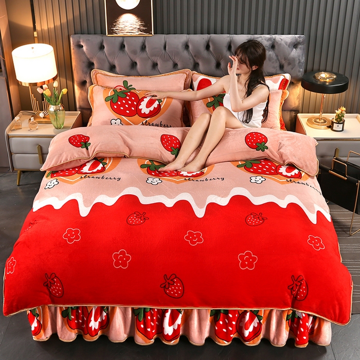 91家纺网 家纺一手货源 找家纺 牵依 2025新款金貂绒四件套牛奶绒四件套甜心草莓