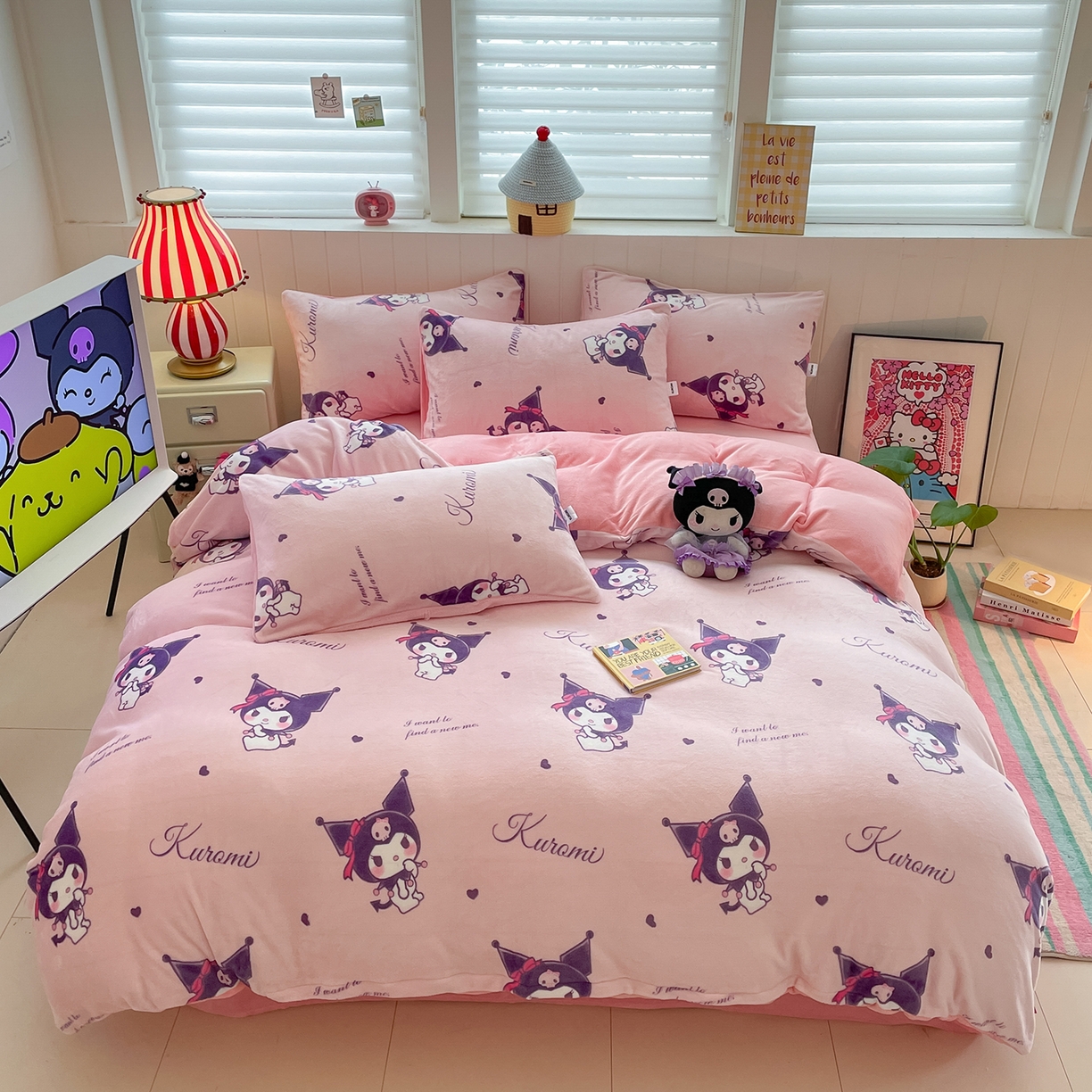 金爱家 2025新款A类正版三丽鸥授权卡通加厚高克重牛奶绒系列四件套 绒三丽鸥-可爱库洛米