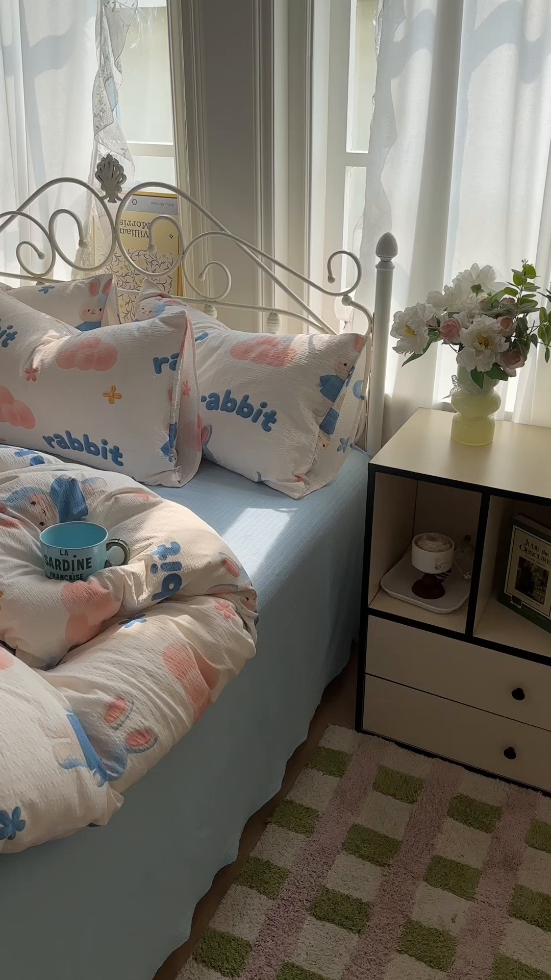 91家纺网 家纺一手货源 找家纺 卡斯诺家纺馆 2025新款A类皱皱棉双层纱印花四件套 梦幻小兔