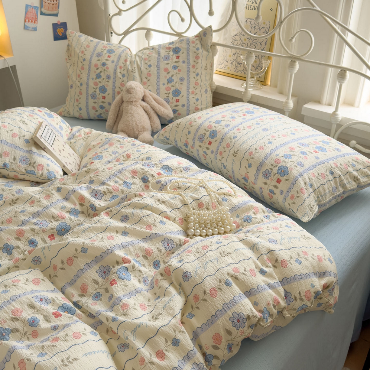 91家纺网 家纺一手货源 找家纺 卡斯诺家纺馆 2025新款A类皱皱棉双层纱印花四件套 秘境