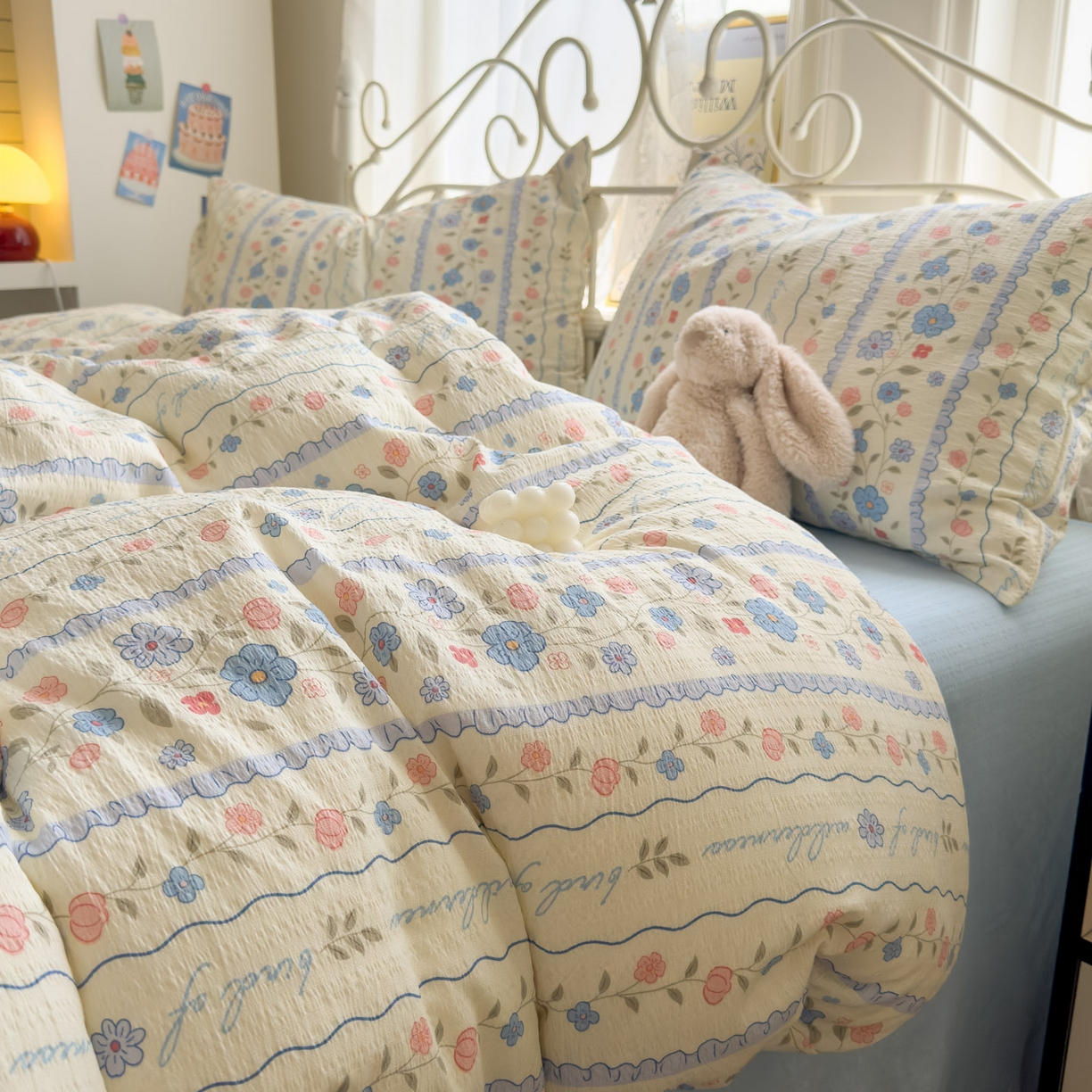 91家纺网 家纺一手货源 找家纺 卡斯诺家纺馆 2025新款A类皱皱棉双层纱印花四件套 秘境