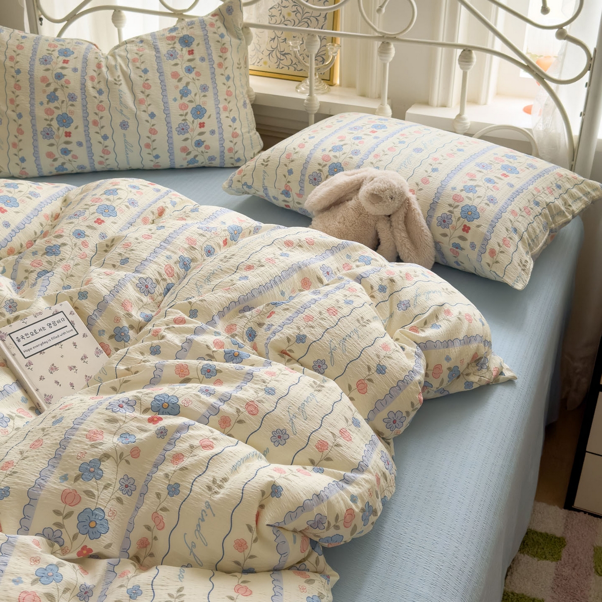 91家纺网 家纺一手货源 找家纺 卡斯诺家纺馆 2025新款A类皱皱棉双层纱印花四件套 秘境