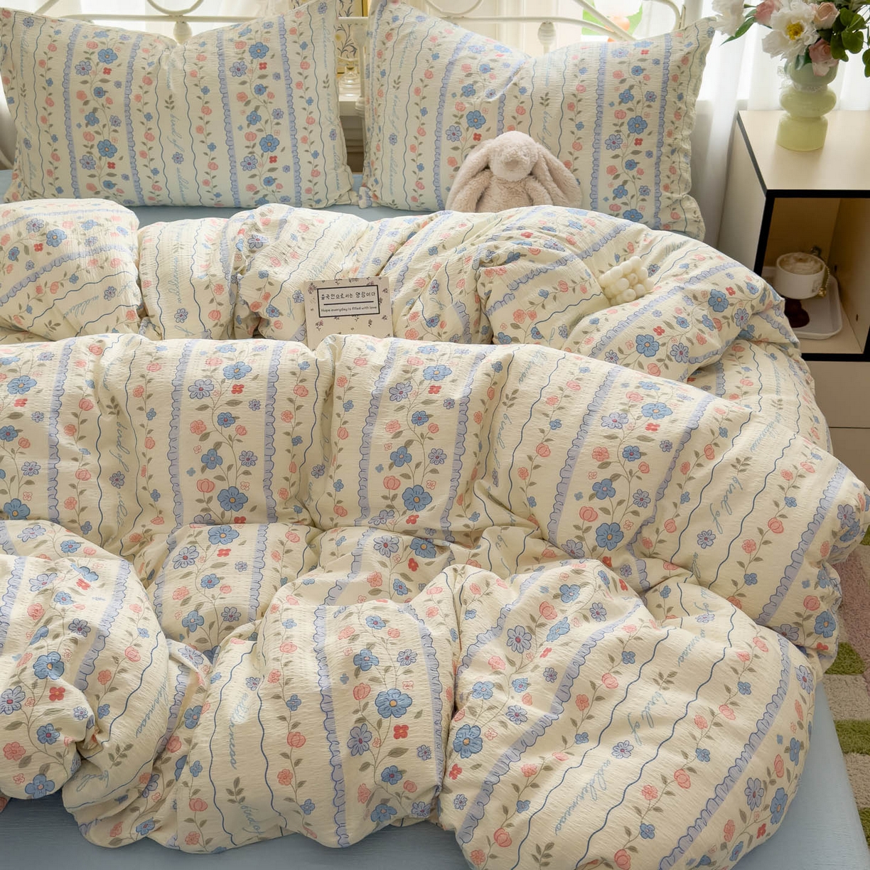 91家纺网 家纺一手货源 找家纺 卡斯诺家纺馆 2025新款A类皱皱棉双层纱印花四件套 秘境