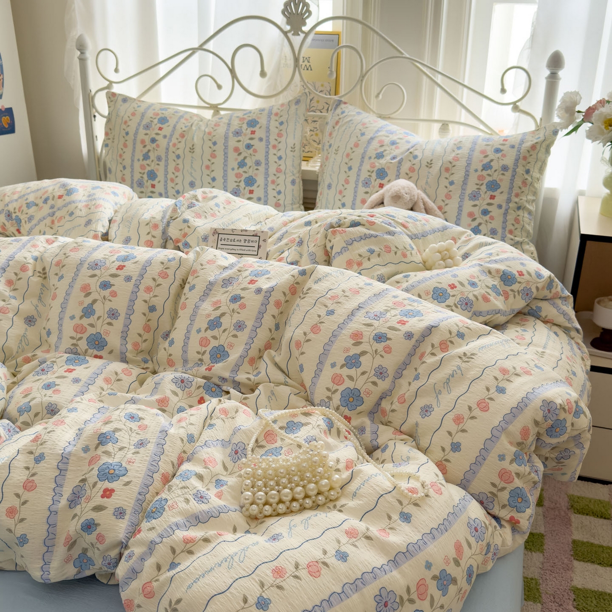 91家纺网 家纺一手货源 找家纺 卡斯诺家纺馆 2025新款A类皱皱棉双层纱印花四件套 秘境