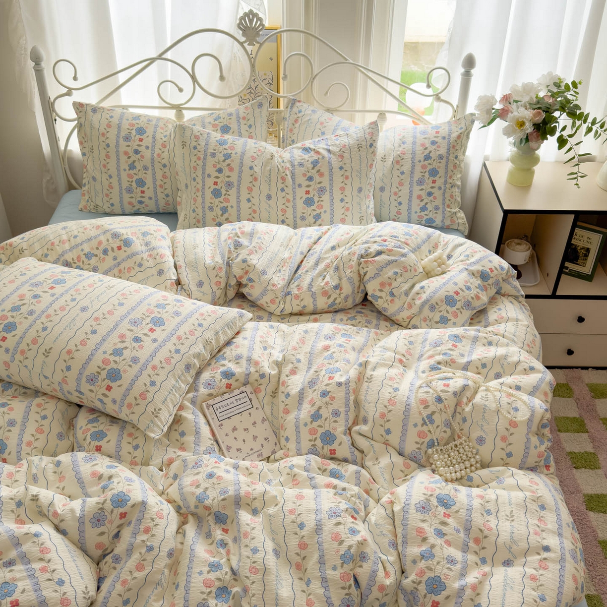 91家纺网 家纺一手货源 找家纺 卡斯诺家纺馆 2025新款A类皱皱棉双层纱印花四件套 秘境