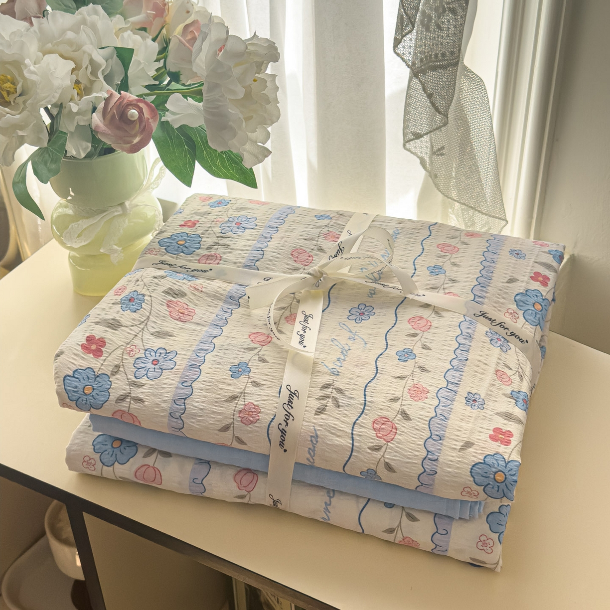 91家纺网 家纺一手货源 找家纺 卡斯诺家纺馆 2025新款A类皱皱棉双层纱印花四件套 秘境