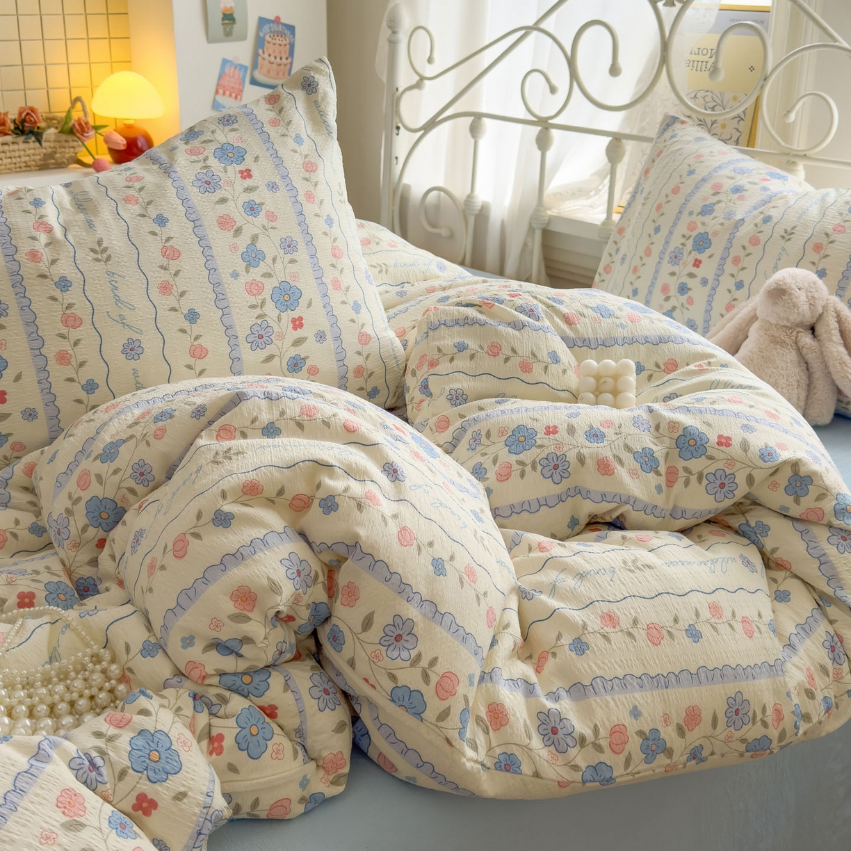 91家纺网 家纺一手货源 找家纺 卡斯诺家纺馆 2025新款A类皱皱棉双层纱印花四件套 秘境