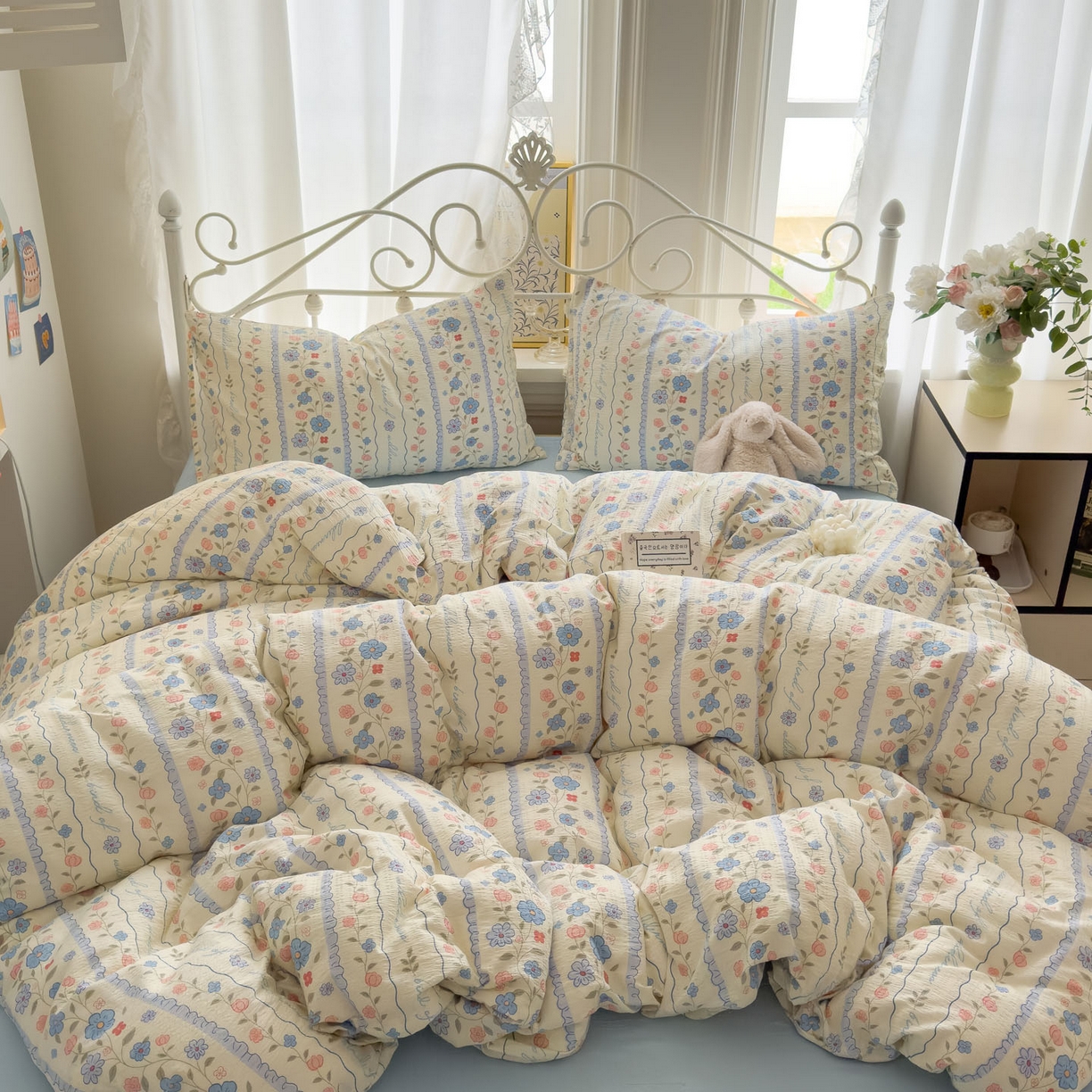 91家纺网 家纺一手货源 找家纺 卡斯诺家纺馆 2025新款A类皱皱棉双层纱印花四件套 秘境