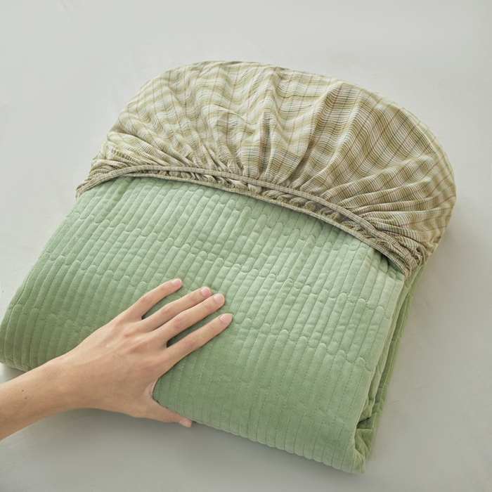 91家纺网 家纺一手货源 找家纺 佳笠家居 2025新款全棉纯棉水洗棉小格子加婴儿绒床笠单床笠单品床笠单件床笠 暖绒-柠檬绿